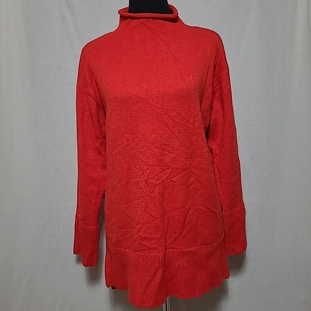Anthropologie Moth Saskia Tunic Sweater S Small Red Mock Neck Long Oversized